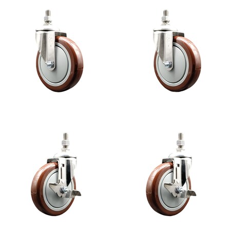 Service Caster 5 Inch 316SS Maroon Polyurethane Swivel 1/2 Inch Threaded Stem Caster Brakes, 2PK SS316TS20S514-PPUB-MRN-121315-2-TLB2